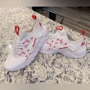 Authentic Mens Huaraches with Louis Vuitton print size 10